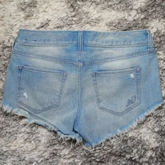 Light Wash Disstressed raw hem EXPRESS JEANS short SHORTS - Picture 2 of 3